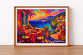 Vibrant seaside terrace view painting
