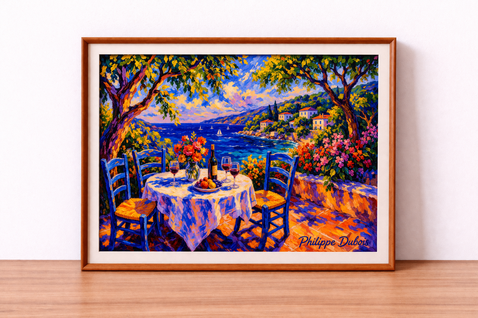 Vibrant seaside terrace view painting 2