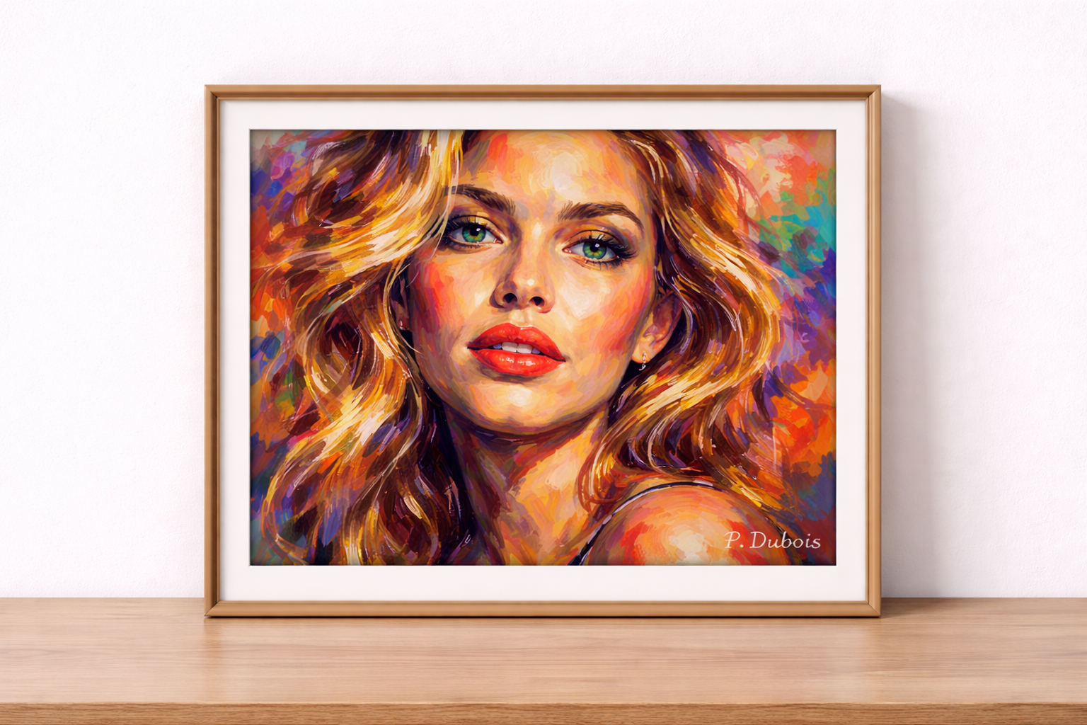 Fauvist portrait on a wooden shelf