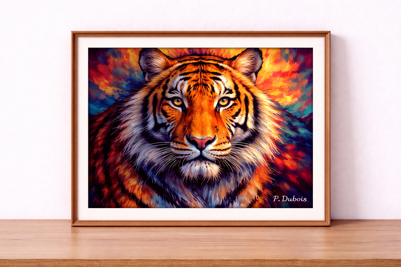 Vibrant fauvist tiger on display