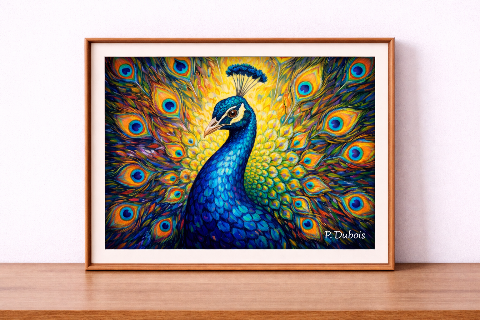 Vibrant peacock in fauvist style