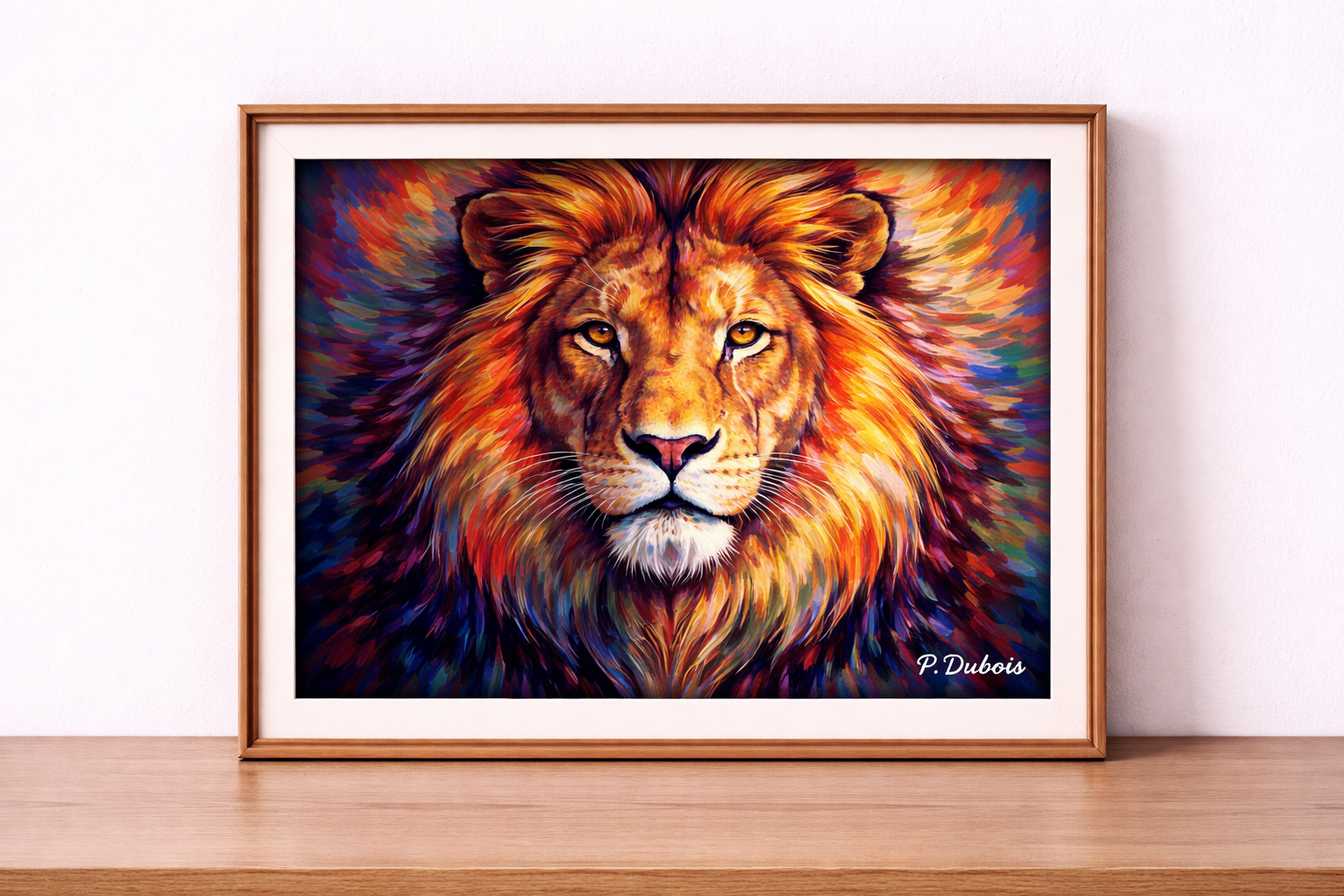 Vibrant lion portrait in Fauvist style