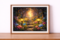 Mystical lantern-lit forest path