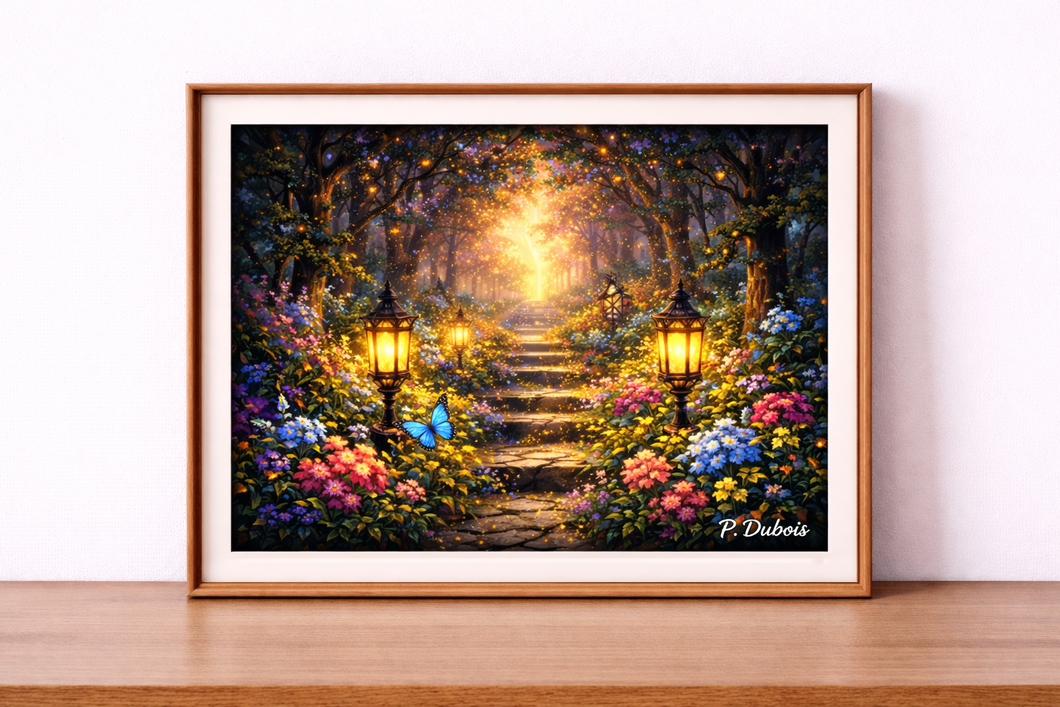 Mystical lantern-lit forest path