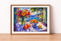 Vivid still life with coastal view